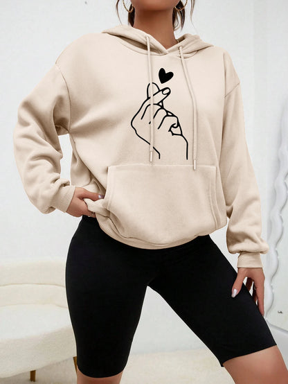 Simple Heart By Hand Print Clothes Female Hip Hop Street Hoodies Casual Fashion Sweatshirt Multicolor Pocket Women Hoody