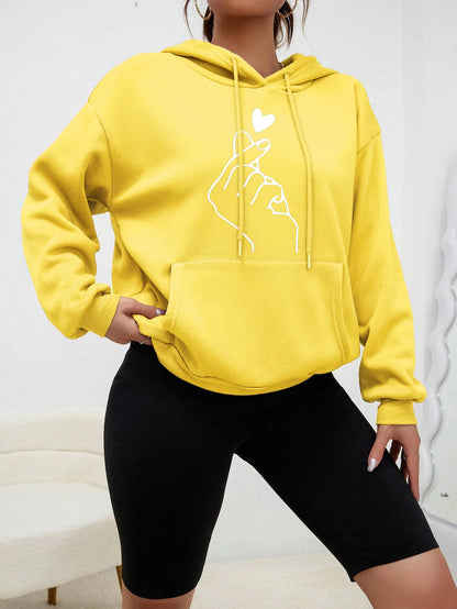 Simple Heart By Hand Print Clothes Female Hip Hop Street Hoodies Casual Fashion Sweatshirt Multicolor Pocket Women Hoody