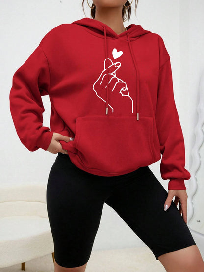 Simple Heart By Hand Print Clothes Female Hip Hop Street Hoodies Casual Fashion Sweatshirt Multicolor Pocket Women Hoody