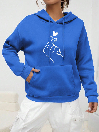 Simple Heart By Hand Print Clothes Female Hip Hop Street Hoodies Casual Fashion Sweatshirt Multicolor Pocket Women Hoody